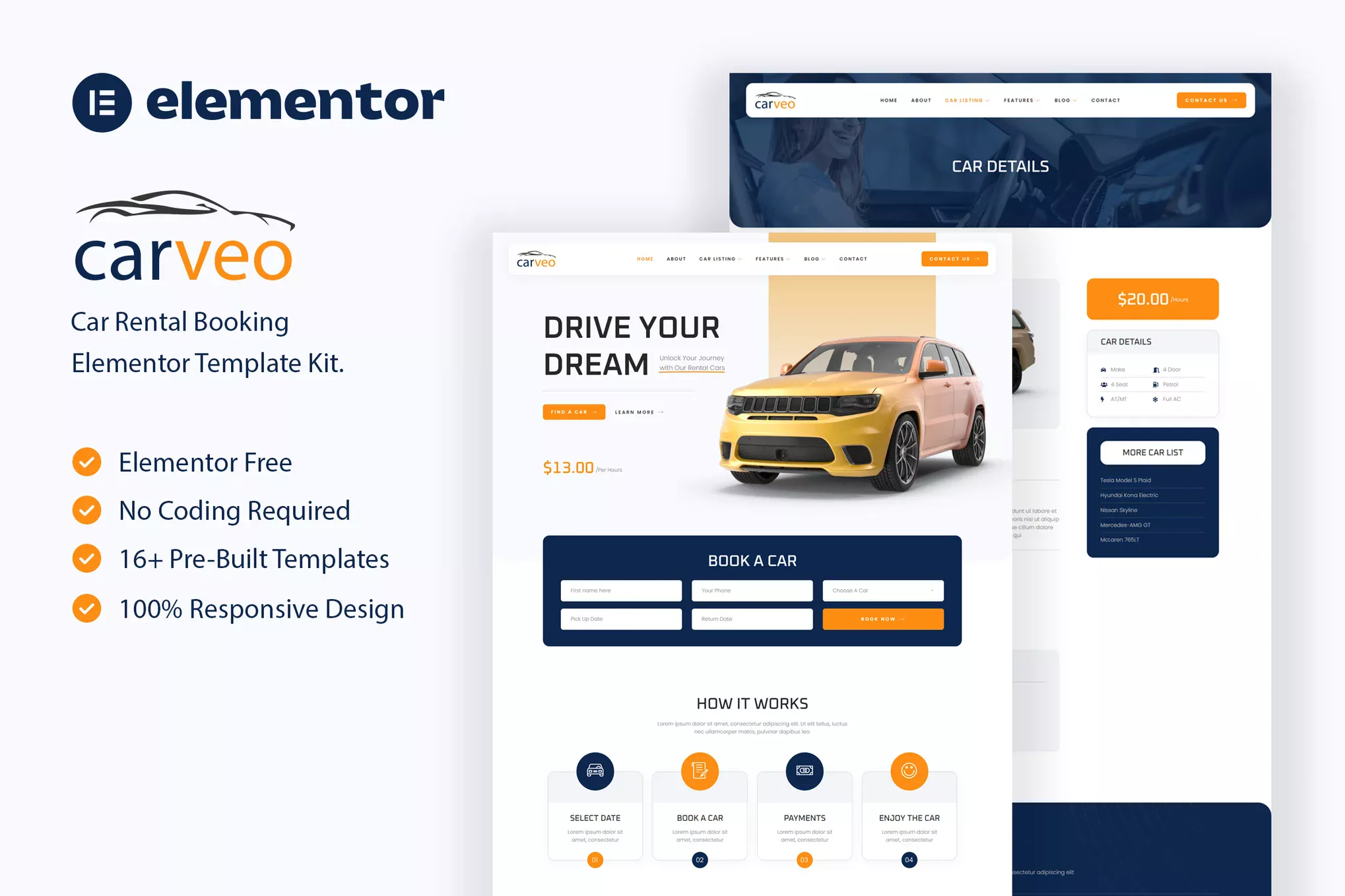 Gambar produk Carveo - Car Rental Elementor Template Kit